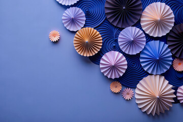 Paper Fan Decorations in Shades of Blue and Gold for Festive Occasions