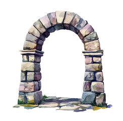 Old stone arch, watercolor clipart illustration with isolated background.
