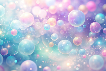 Pastel Colored Bubbles and Soft Floating Particles in a Fantasy Background