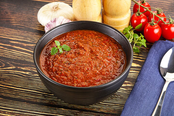 Spanish traditional gazpacho tomato soup