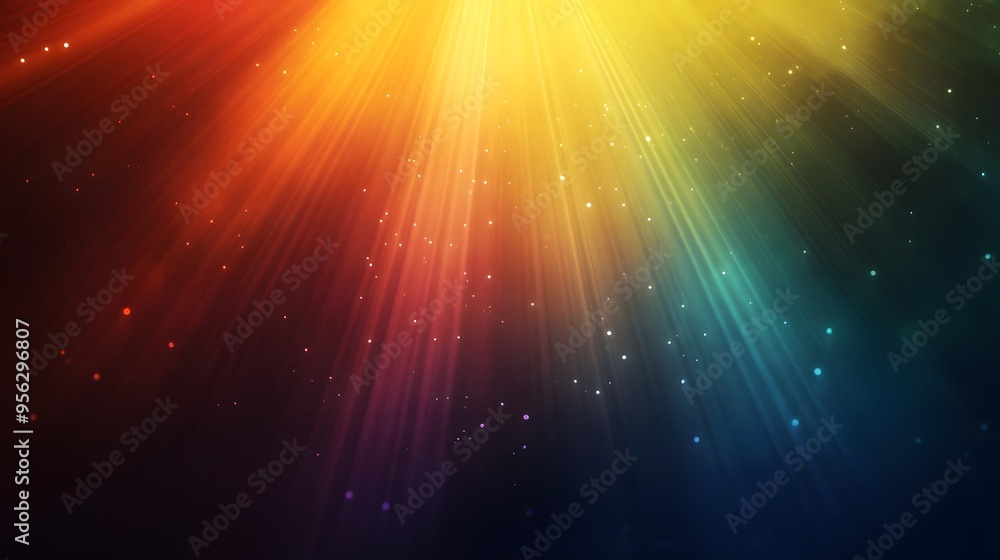 Poster a colorful light show with a rainbow of colors. the lights are shining on a dark floor, creating a v