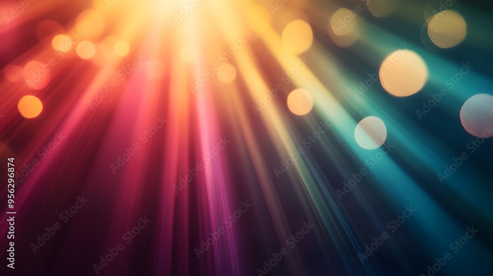 Poster a colorful light show with a rainbow of colors. the lights are shining on a dark floor, creating a v