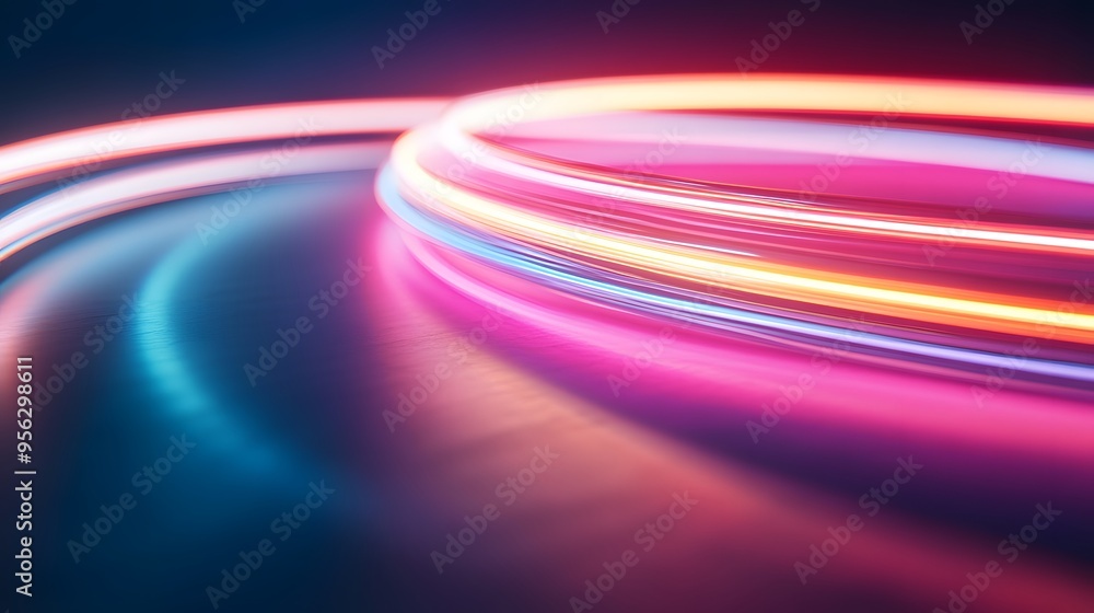 Poster a colorful, abstract image of a highway with neon lights. concept of movement and energy, as if the 