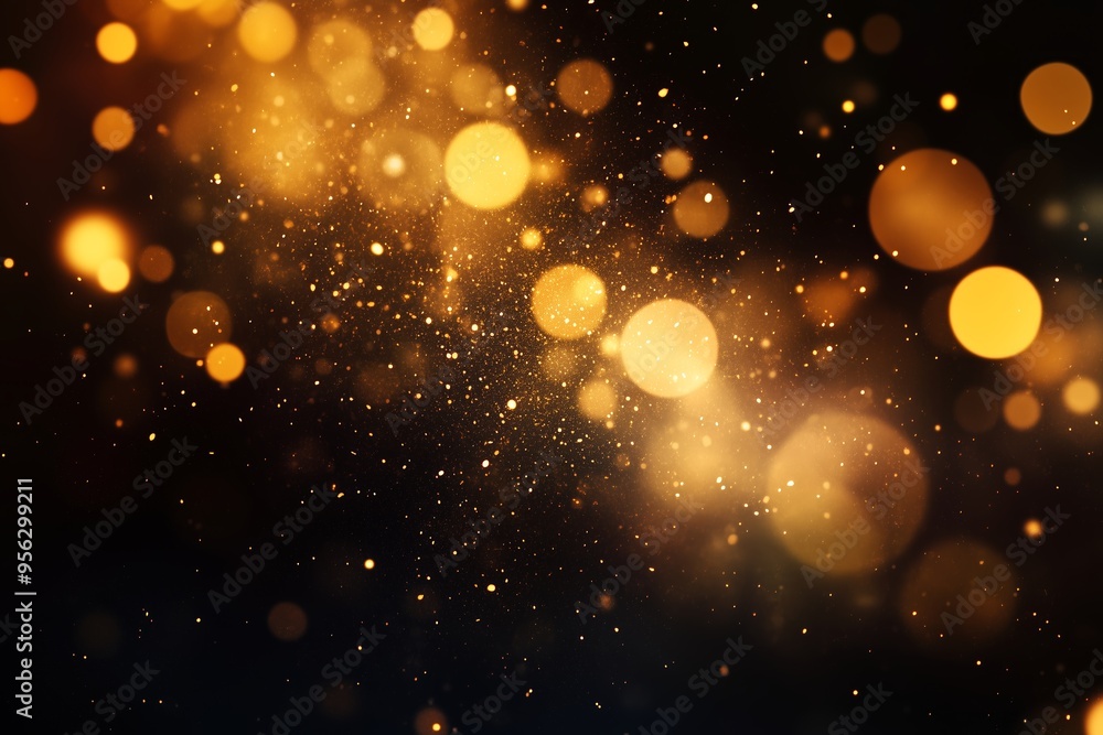 Poster a mesmerizing display of golden bokeh lights shimmering against a dark backdrop during a festive eve