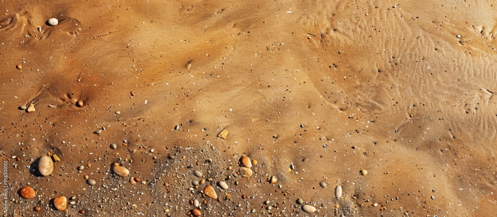 Fototapete Brown sandy beach with small stones creating a textured background ideal for use as a copy space image