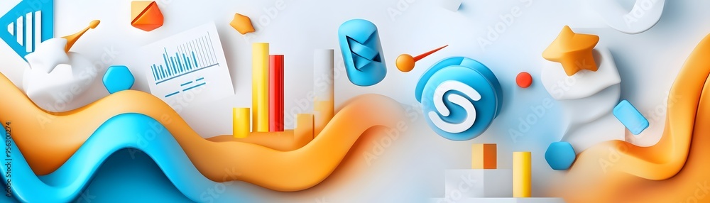 Poster abstract 3d shapes with colorful geometric forms.