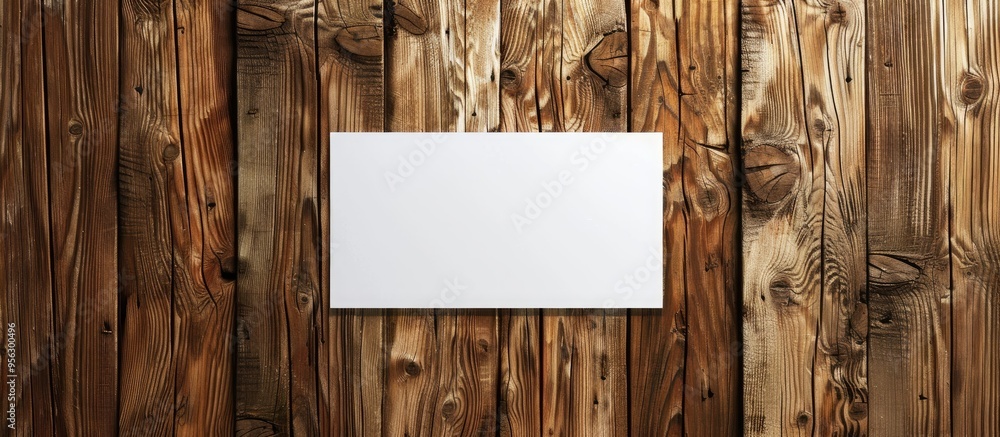 Poster wooden background with a blank white paper providing copy space for your text