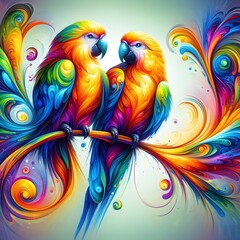 Fototapeta premium abstract painting of colorful parrots