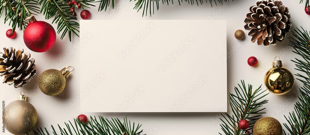 Leinwandbilder a christmas card mockup featuring a white blank area for text alongside festive new year decorations
