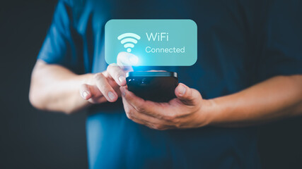 While using a mobile phone, a man faces difficulties connecting to WiFi, encountering either...