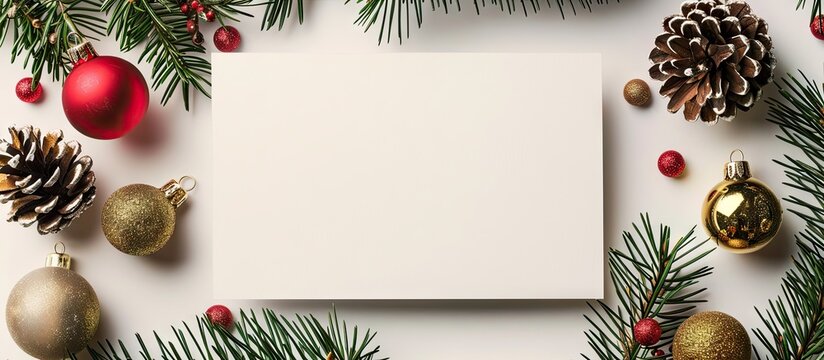A Christmas card mockup featuring a white blank area for text alongside festive New Year decorations perfect for adding your own personal touch with copy space image