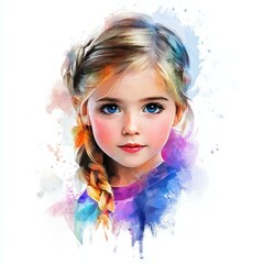 Fototapeta premium A charming watercolor illustration of a sweet little princess, set against a white background.