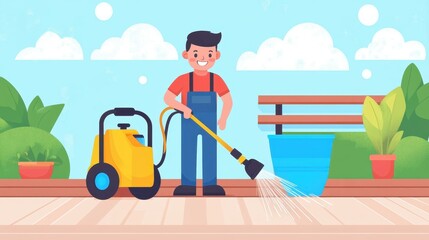 Obraz premium Revitalize your deck with our power wash gun Enjoy a clean, bright space for lounging and entertaining this spring.