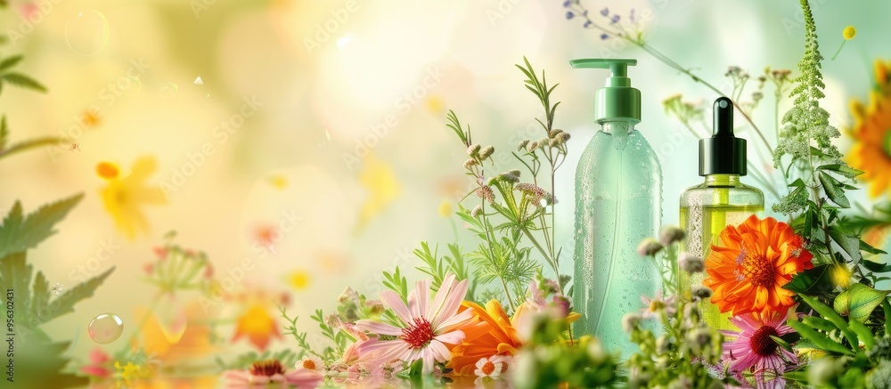 Poster herbal hair care service displayed against a colorful backdrop with ample copy space image