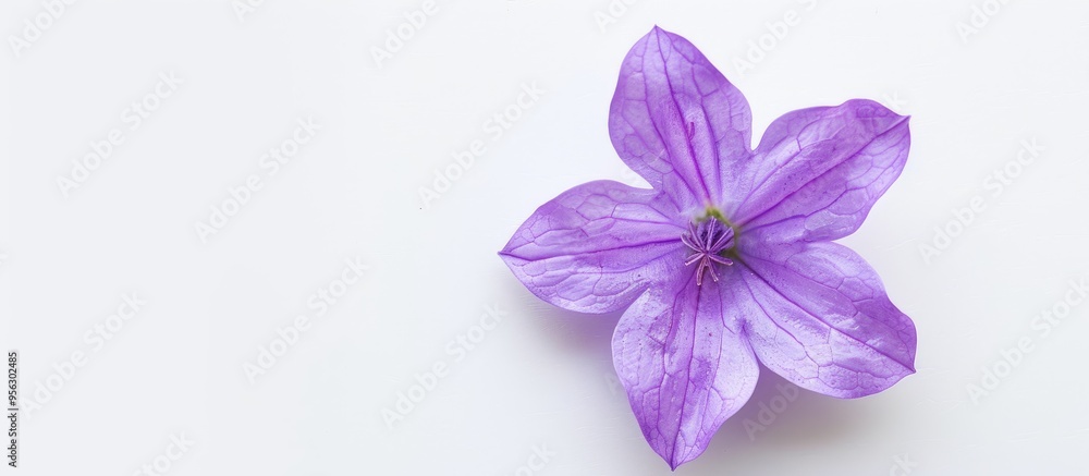 Aufkleber Top view of a Campanula flower on a white background ideal for text placement in a flat lay copy space image
