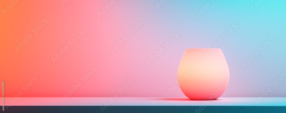 Poster a modern lamp emits a soft glow against a vibrant gradient background, creating a serene and stylish