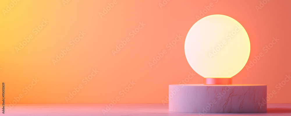 Poster a modern lamp with a glowing orb, perfect for adding warmth and ambiance to any space.