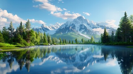 Fototapeta premium Majestic Mountain Reflection in a Serene Lake