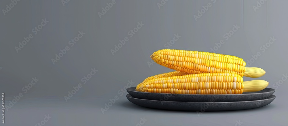 Poster corn cobs arranged on a plate with space for text or images. creative banner. copyspace image