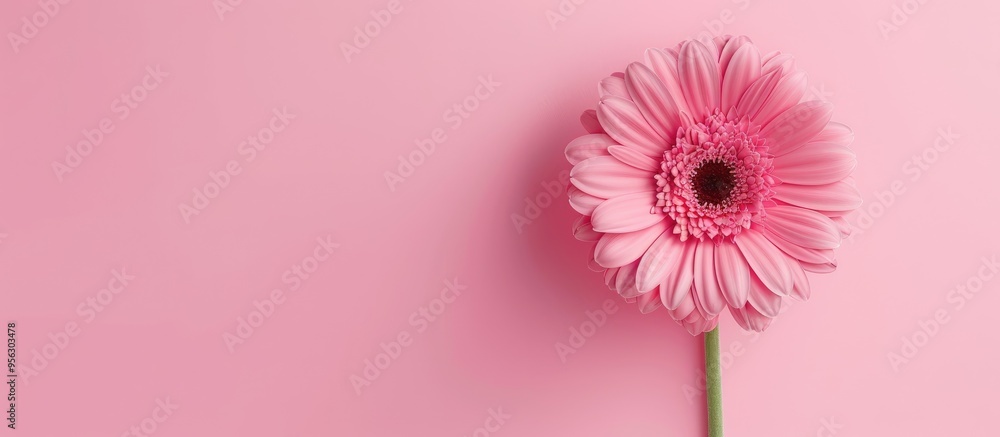Poster Top view of a lovely gerbera bloom on a pink backdrop with copy space image available for text