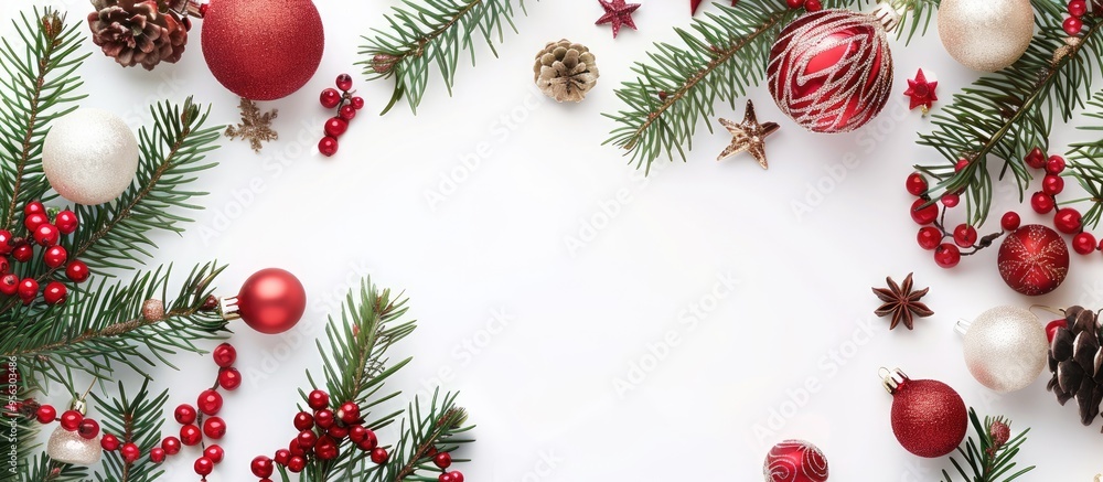Leinwandbilder top view of christmas decorations on white background with space for text ideal for a copy space ima