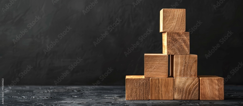 Poster operational efficiency symbol illustrated on wooden blocks against black backdrop with copy space im