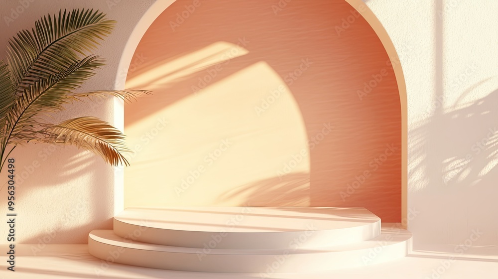 Poster 3d render of a minimal summer-themed background with an empty podium, perfect for product display.
