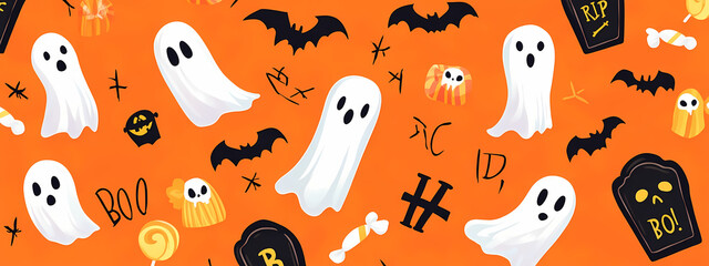 Festive Halloween Ghost and Tombstone Pattern