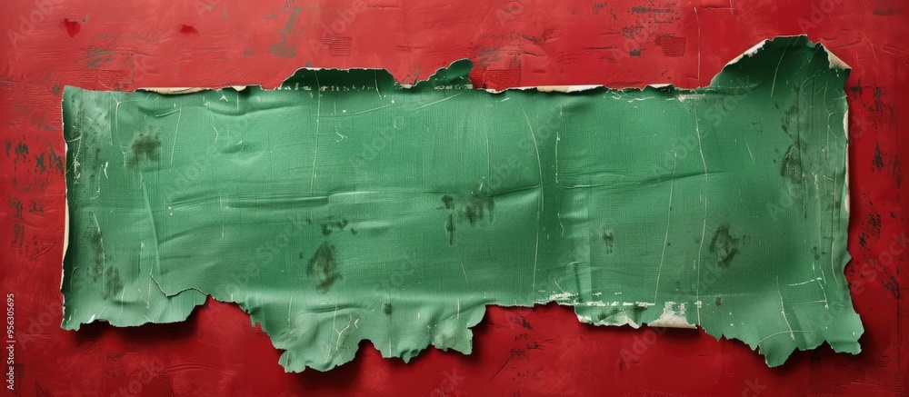 Poster a unique custom message on distressed green paper against a red backdrop serving as a symbolic repre