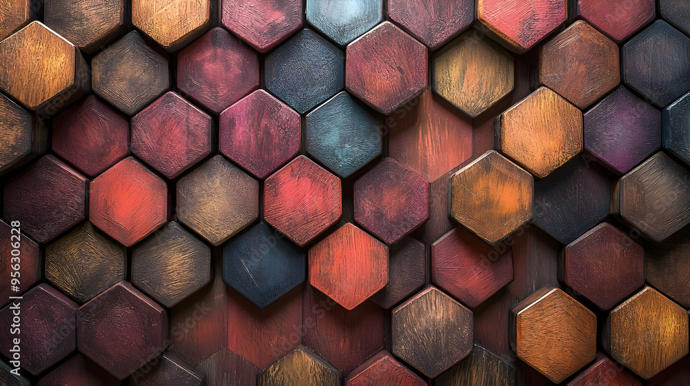 Wall mural Wooden Hexagon Pattern Background Texture