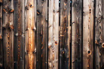 Dark Stained Wooden Fence with Rich Texture Against Outdoor Setting