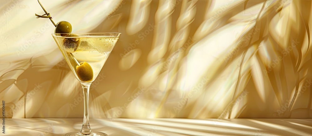 Poster martini with olives on beige backdrop with copy space image