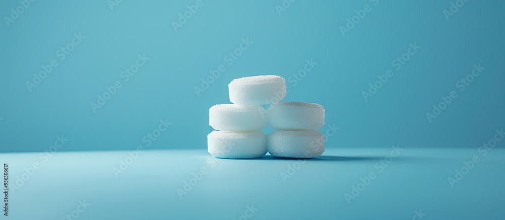 Aufkleber A stack of sugar substitute tablets on a blue backdrop with room for a copy space image serving as an alternative to traditional sugar