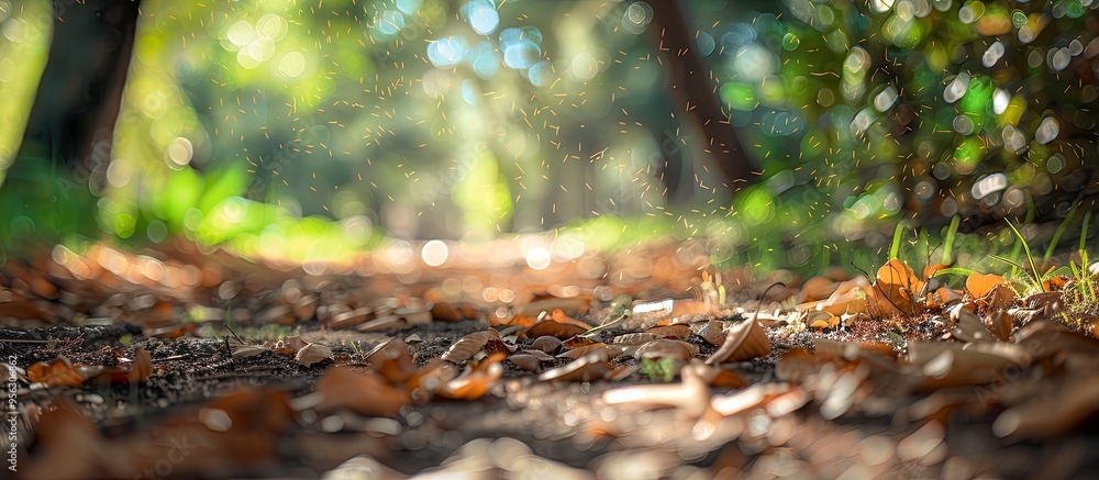 Poster blurry outdoor abstract photography with a defocused view of green nature on the ground showcasing b