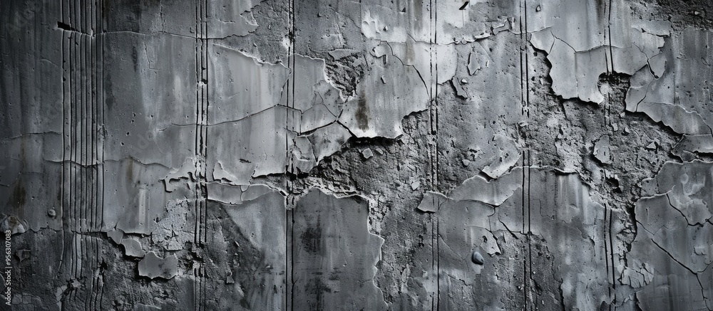Poster an aged concrete wall textured with striped lines peeling and cracks creating a gray backdrop with s
