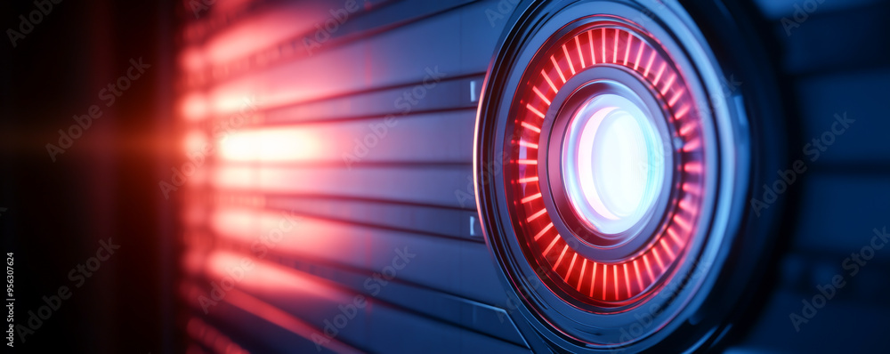 Poster abstract glowing technology design with circular light on a dark background, ideal for futuristic an