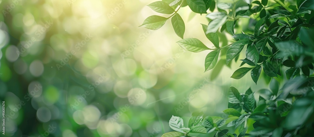 Poster beautiful green leaves on a green background offering an attractive nature view in a garden with a c