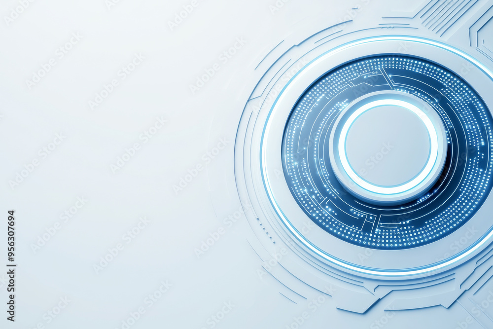 Poster abstract technology background with a circular digital interface design in blue tones, perfect for i