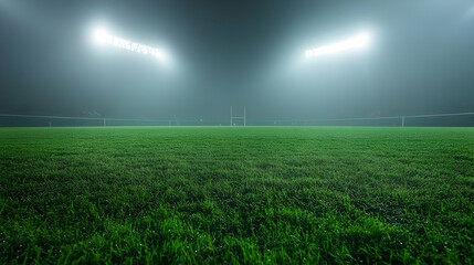 Empty Football Stadium at Night with Floodlights