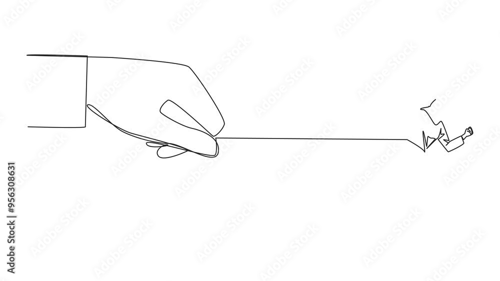 Poster animated self drawing continuous one line drawing arab businesswoman run but stomach is tied. runnin