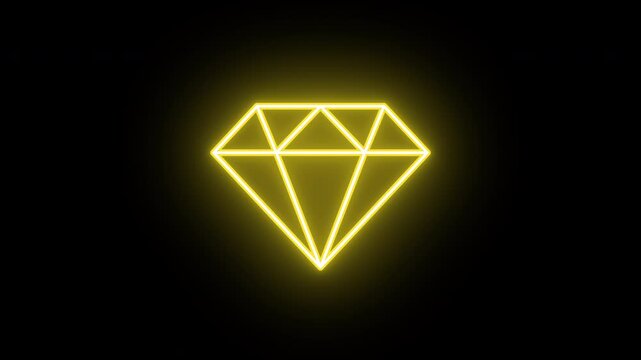 Neon gemstone icon animation, color flicker. Glowing neon diamond, looped color blink animation. Gem, brilliant stone, royal treasure, jewel, premium and luxury, rich. 4 colors