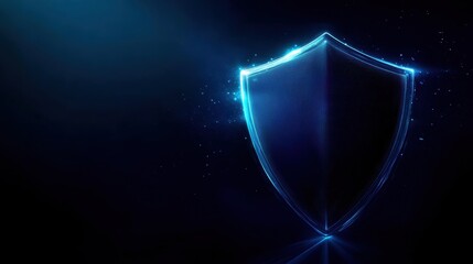 A glowing blue shield on a dark background, symbolizing protection, security, and digital safety in modern technology.
