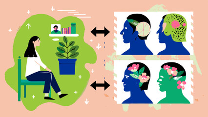 Fototapeta premium Mental Health Awareness: Self-Care and Psychological Growth Concept Illustration