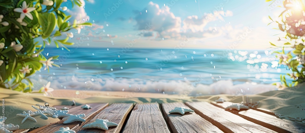 Aufkleber summer greets with a lively background ideal for travel and vacation showcasing a beautiful copy spa