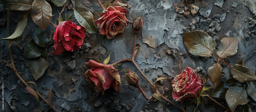 Poster roses withering from pests against a copy space image