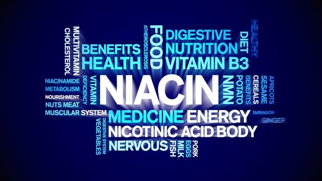Niacin animated word cloud;text design animation tag kinetic typography seamless loop.