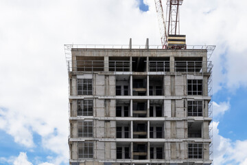 High-rise building constructed with reinforced concrete structure, building under construction © oselote
