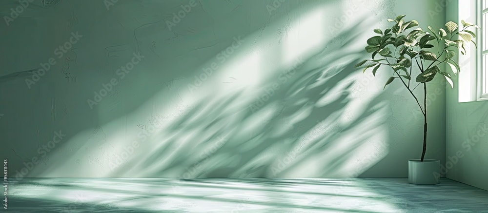 Aufkleber A studio backdrop with a green color and shadows from a window provides a perfect background for product display and text insertion in a copy space image