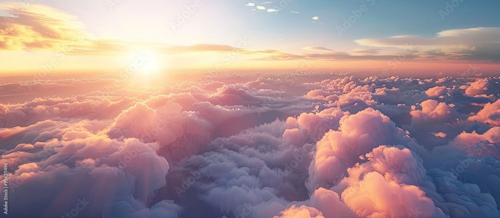 Aufkleber panoramic view of a striking sunrise with beautiful clouds in the sky ideal for a copy space image