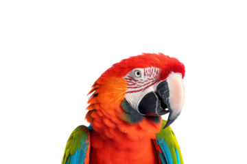 A closeup of a scarlet macaw bird. Bright and colorful birds are suitable for nature, wildlife, tropical, and exotic themes